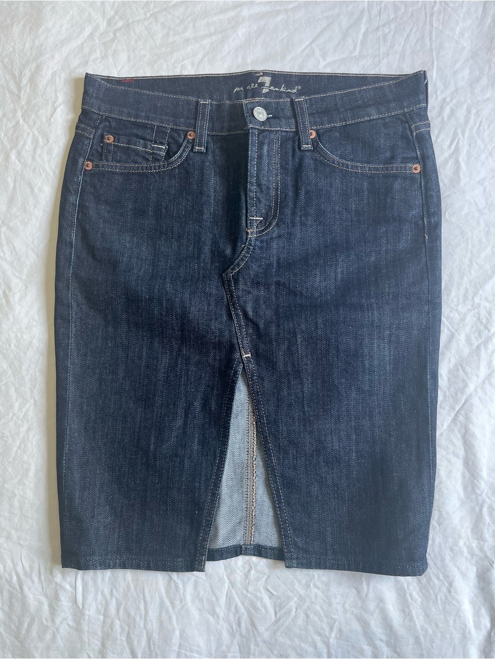 Vintage 2000s 7 For All Mankind Denim Pencil Skirt with Front Slit
